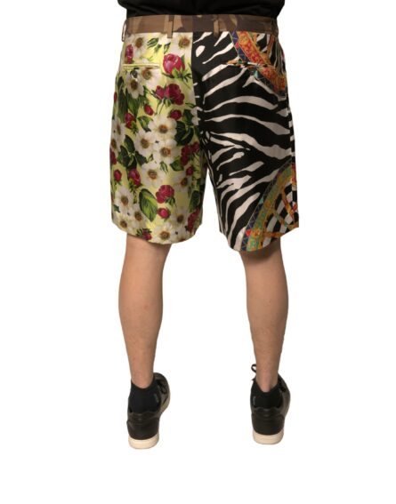 Multicolor Patchwork Silk Men Chino Shorts - Image 4