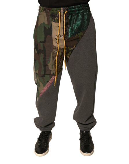 Multicolor Patchwork Cotton Jogger Sweatpants Pants - Image 2