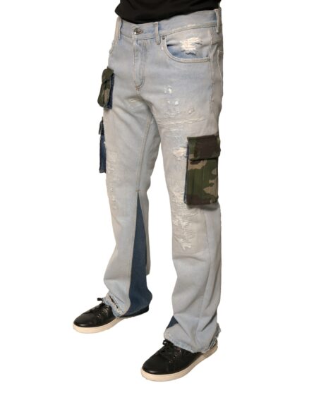 Light Blue Cotton Cargo Straight Denim Jeans - Image 3
