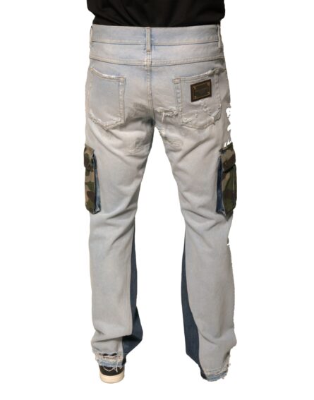 Light Blue Cotton Cargo Straight Denim Jeans - Image 4