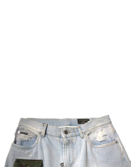 Light Blue Cotton Cargo Straight Denim Jeans - Image 5