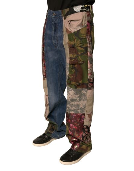 Blue Patchwork Cotton Straight Denim Jeans - Image 3