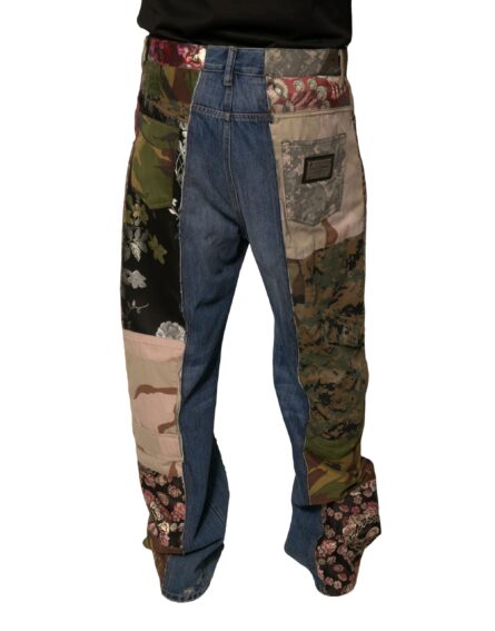 Blue Patchwork Cotton Straight Denim Jeans - Image 4