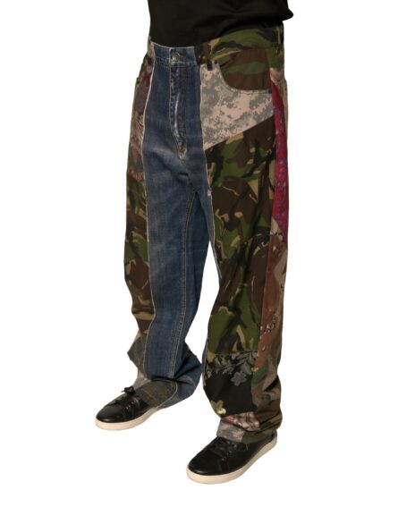 Blue Patchwork Cotton Straight Denim Jeans - Image 3