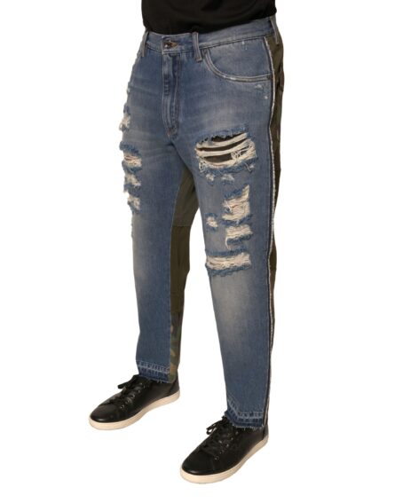 Blue Tattered Straight Cropped Denim Jeans - Image 3