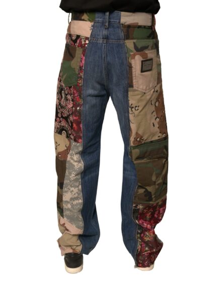 Blue Patchwork Cotton Straight Denim Jeans - Image 4