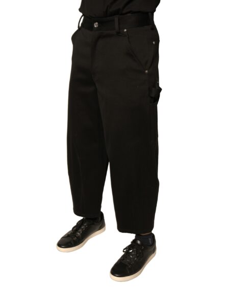Black Cotton Mid Waist Cropped Pants - Image 3