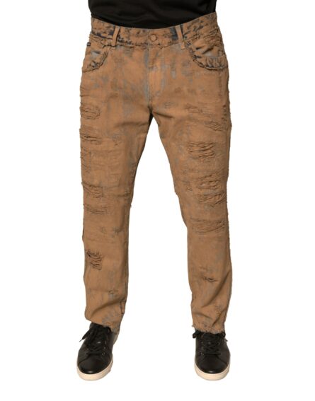 Brown Tattered Cotton Skinny Denim Jeans - Image 2