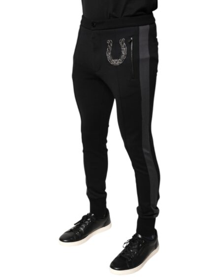Black Horseshoe Embellished Wool Slim Fit Pants - Image 3