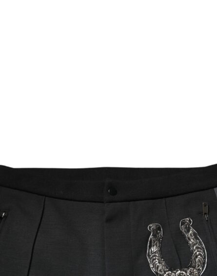 Black Horseshoe Embellished Wool Slim Fit Pants - Image 5