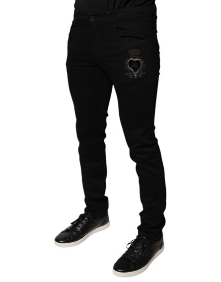 Black DG Crown Logo Cotton Skinny Denim Jeans - Image 3