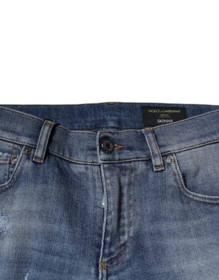 Blue Tattered Cotton Stretch Skinny Denim Jeans - Image 5