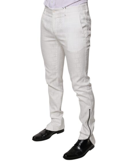 White Cotton Tapered Formal Dress Pants - Image 3