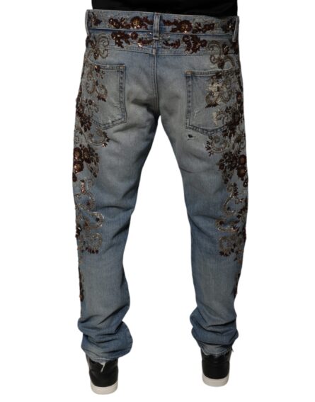Light Blue Embroidered Skinny Denim Jeans - Image 4