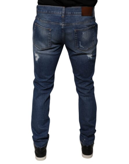 Blue Cotton Tattered Skinny Denim Jeans - Image 4