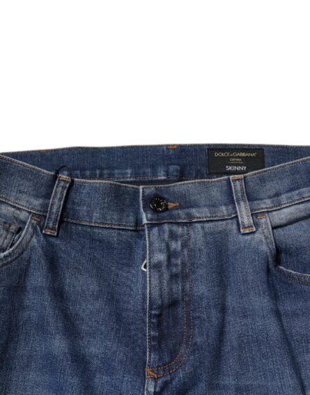 Blue Cotton Tattered Skinny Denim Jeans - Image 5