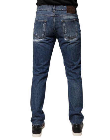 Blue Cotton Tattered Skinny Denim Jeans - Image 4