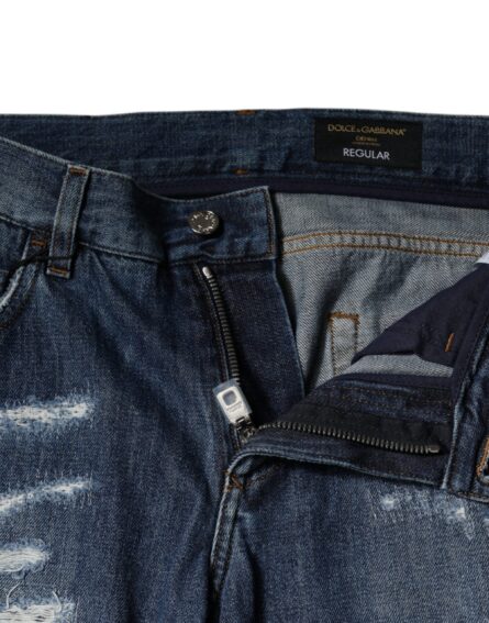 Blue Cotton Tattered Skinny Denim Jeans - Image 5