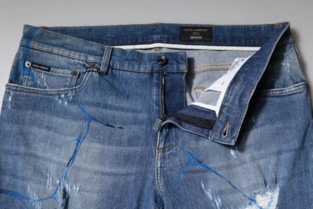 Blue Cotton Stretch Tattered Skinny Denim Jeans - Image 6