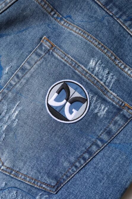 Blue Cotton Stretch Tattered Skinny Denim Jeans - Image 7