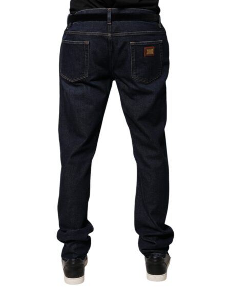 Dark Blue Cotton Skinny Denim Jeans - Image 4