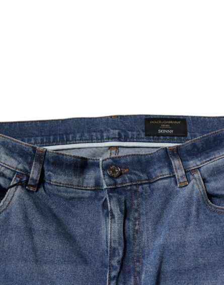 Light Blue Cotton Men Skinny Denim Jeans - Image 5