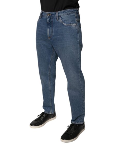 Blue Cotton Logo Men Loose Denim Jeans - Image 3