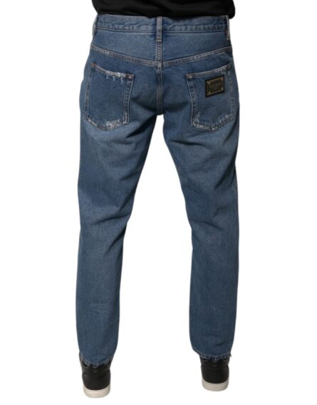 Blue Cotton Logo Men Loose Denim Jeans - Image 4