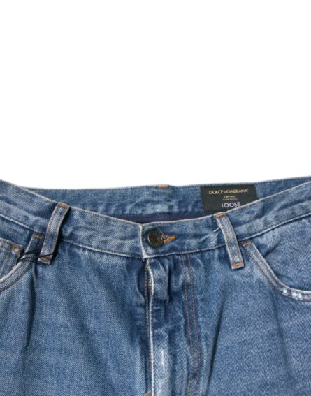 Blue Cotton Logo Men Loose Denim Jeans - Image 5