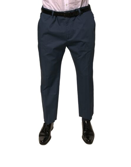 Blue Cotton Men Skinny Dress Pants - Image 2