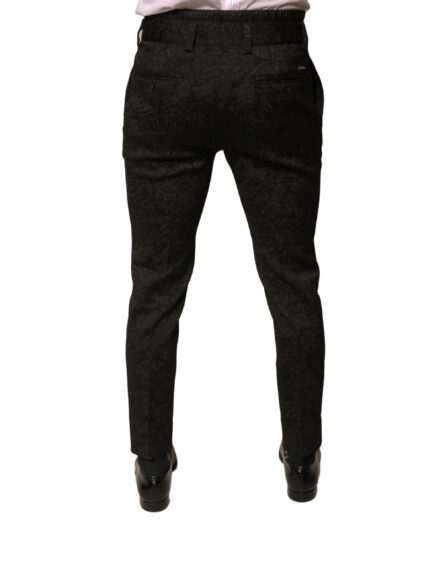 Black Brocade Polyester Skinny Men Dress Pants - Image 4