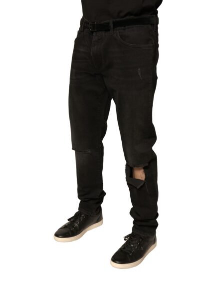 Black Ripped Logo Cotton Skinny Denim Jeans - Image 3