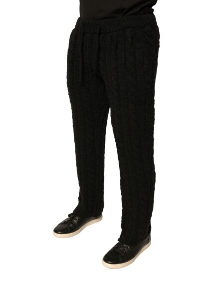 Black Wool Knitted Skinny Pants - Image 3