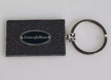 Black Leather Logo Metal Ring Keychain Keyring - Image 4