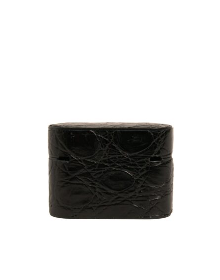 Black Leather Metal Logo Plaque Holder Airpods Case - Image 4