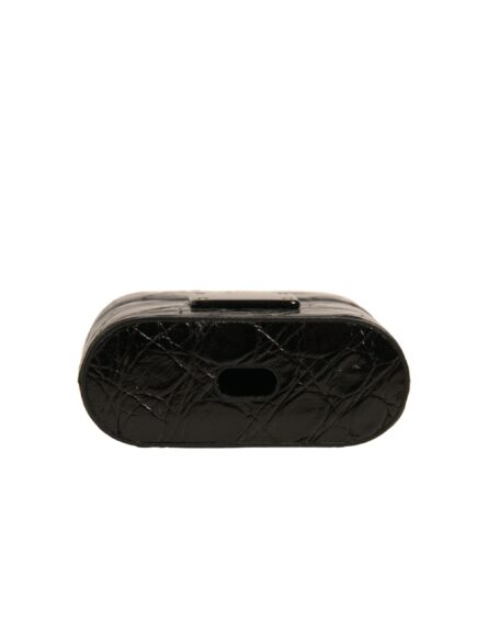 Black Leather Metal Logo Plaque Holder Airpods Case - Image 5