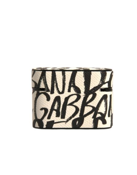 Black White Leather Scribble Embossed Logo Airpods Case - Image 4