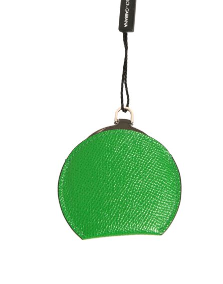 Green Calfskin Leather Round Logo Hand Mirror Holder - Image 3