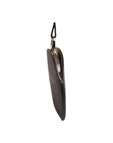 Purple Calfskin Leather Round Logo Hand Mirror Holder - Image 3