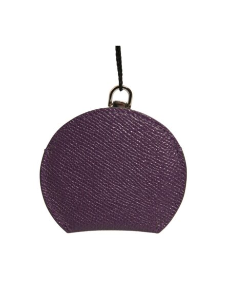 Purple Calfskin Leather Round Logo Hand Mirror Holder - Image 4