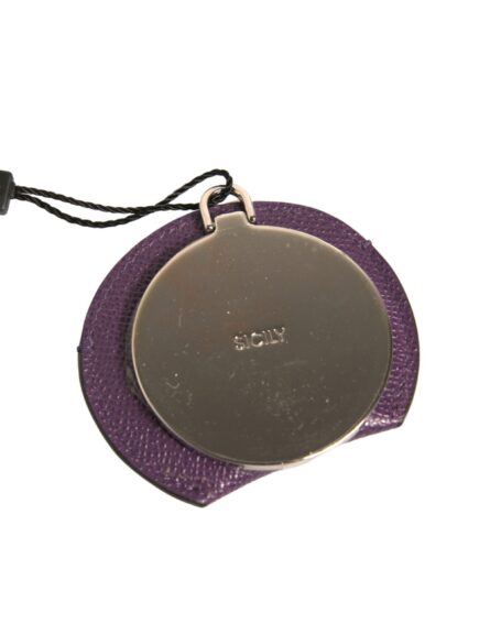 Purple Calfskin Leather Round Logo Hand Mirror Holder - Image 5