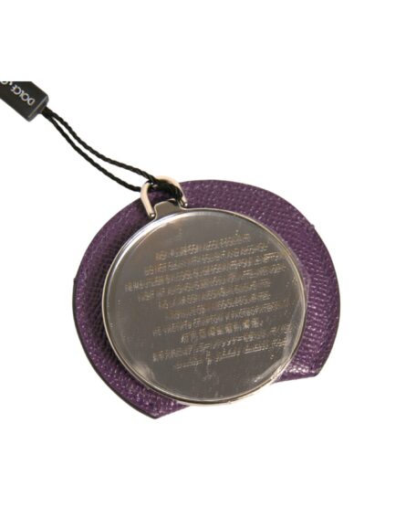 Purple Calfskin Leather Round Logo Hand Mirror Holder - Image 6