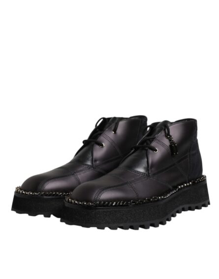 Black Leather Lace Up Ankle Boots Shoes - Image 3