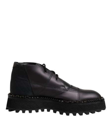 Black Leather Lace Up Ankle Boots Shoes - Image 6