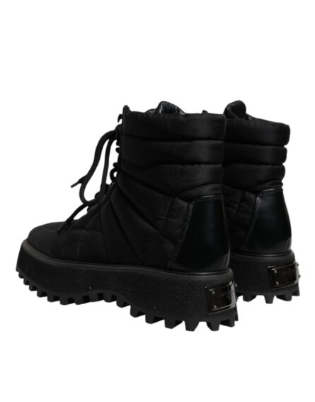 Black Padded Mid Calf Lace Up Boots Shoes - Image 3