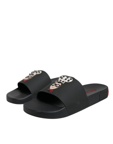 Black Leather Slides Sandals Beachwear Shoes - Image 3