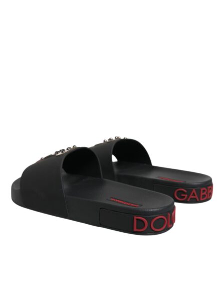 Black Leather Slides Sandals Beachwear Shoes - Image 4