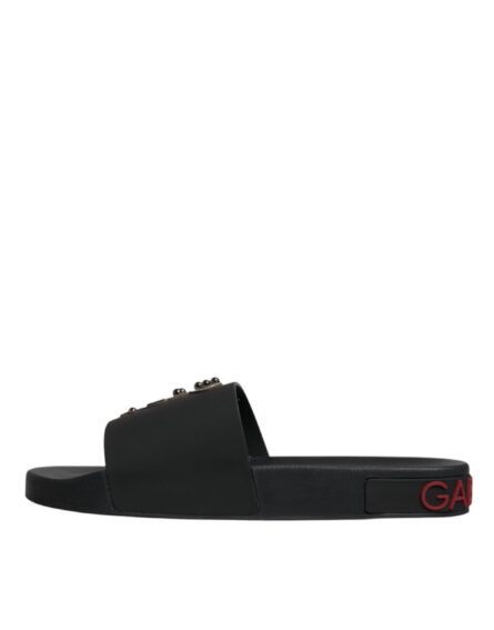 Black Leather Slides Sandals Beachwear Shoes - Image 5