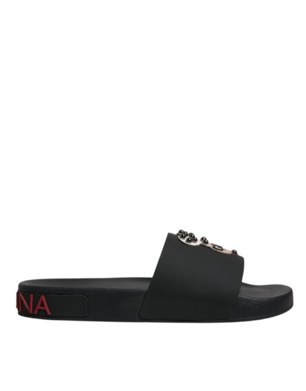 Black Leather Slides Sandals Beachwear Shoes - Image 6