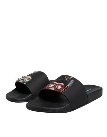 Black Divers Leather Flats Slides Sandals Beachwear Shoes - Image 3